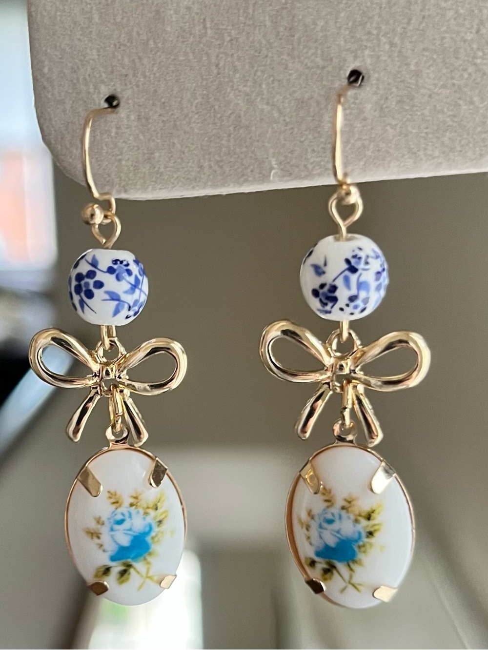 Cute floral bow dangle earrings